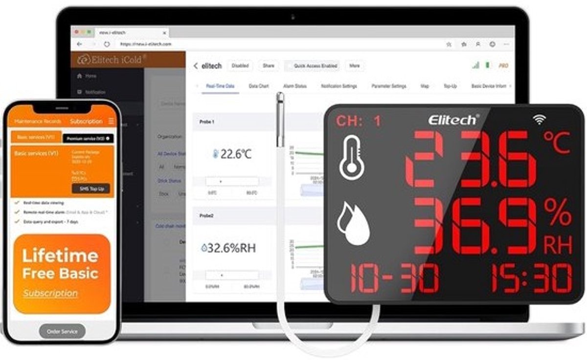 WiFi Temperatuur en Vochtigheidsmeter met Data Logger en Externe Sensoren