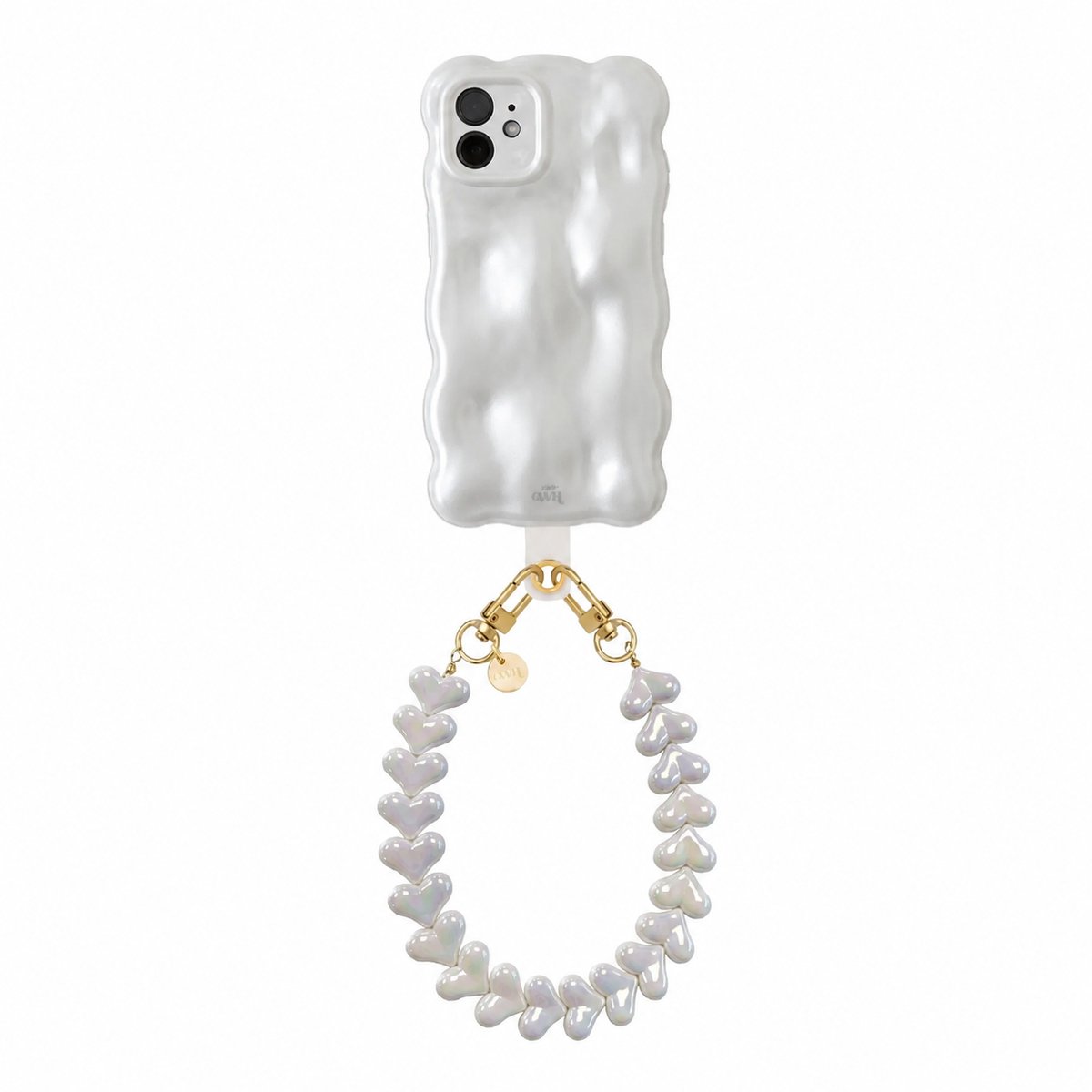 xoxo Wildhearts Bubbly case White - Funky Hearts Cord (White metallic) - geschikt voor iPhone 11 - Hoesje met telefoonkoord - golvend hoesje met hartjesketting - Telefoonhoesje met afneembaar koord - schokbestendig - Wit