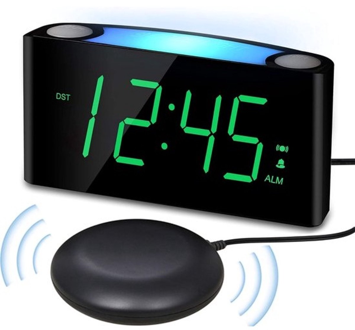 Wekker met Bedshaker - Digitale Klok - Opstaan - Extra Luid - 7 inch display - Zwart