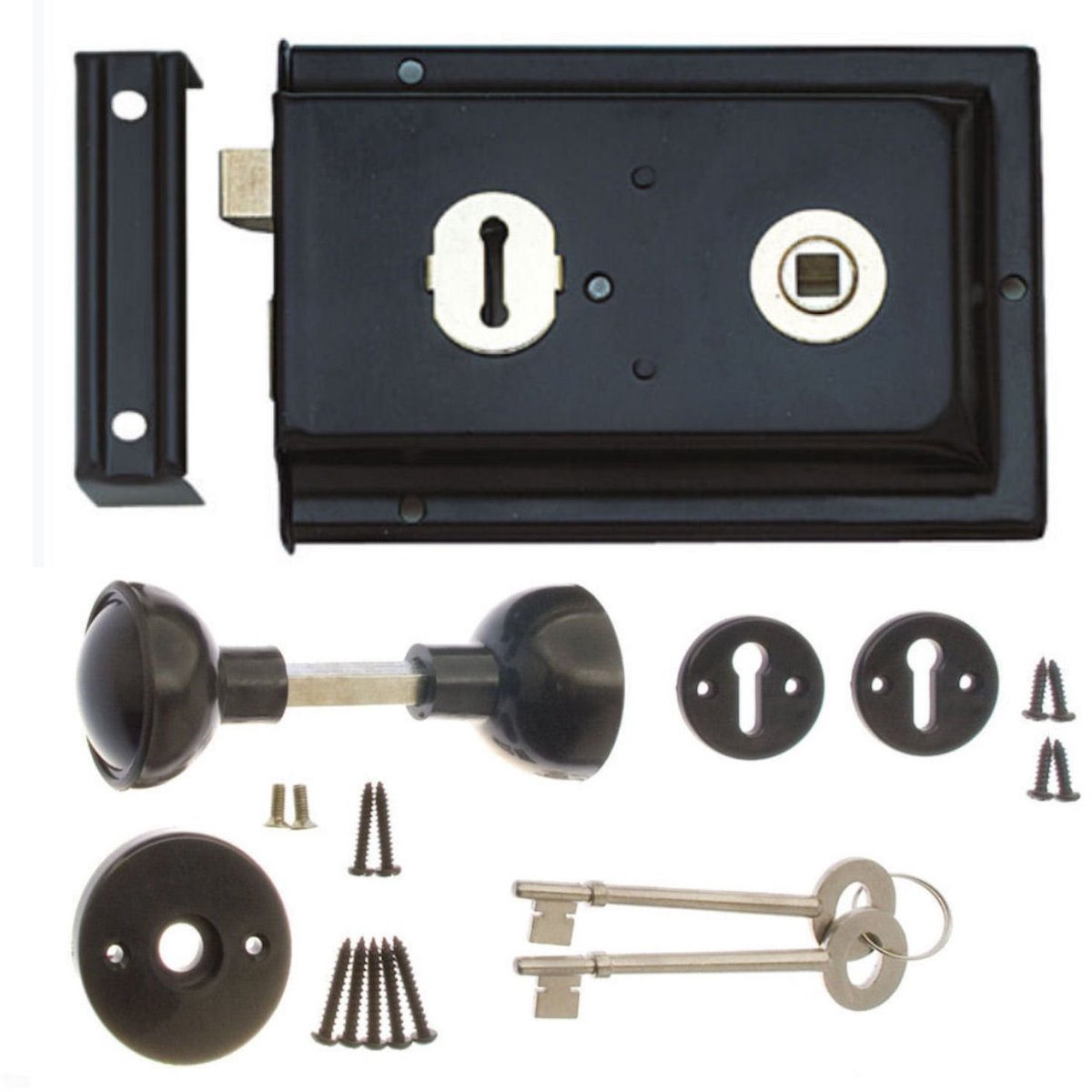 Rim Lock & Handle Set 6 x 4'' Sashlock met knoppen - Schuifdeurslot Zwart - ShopVlot