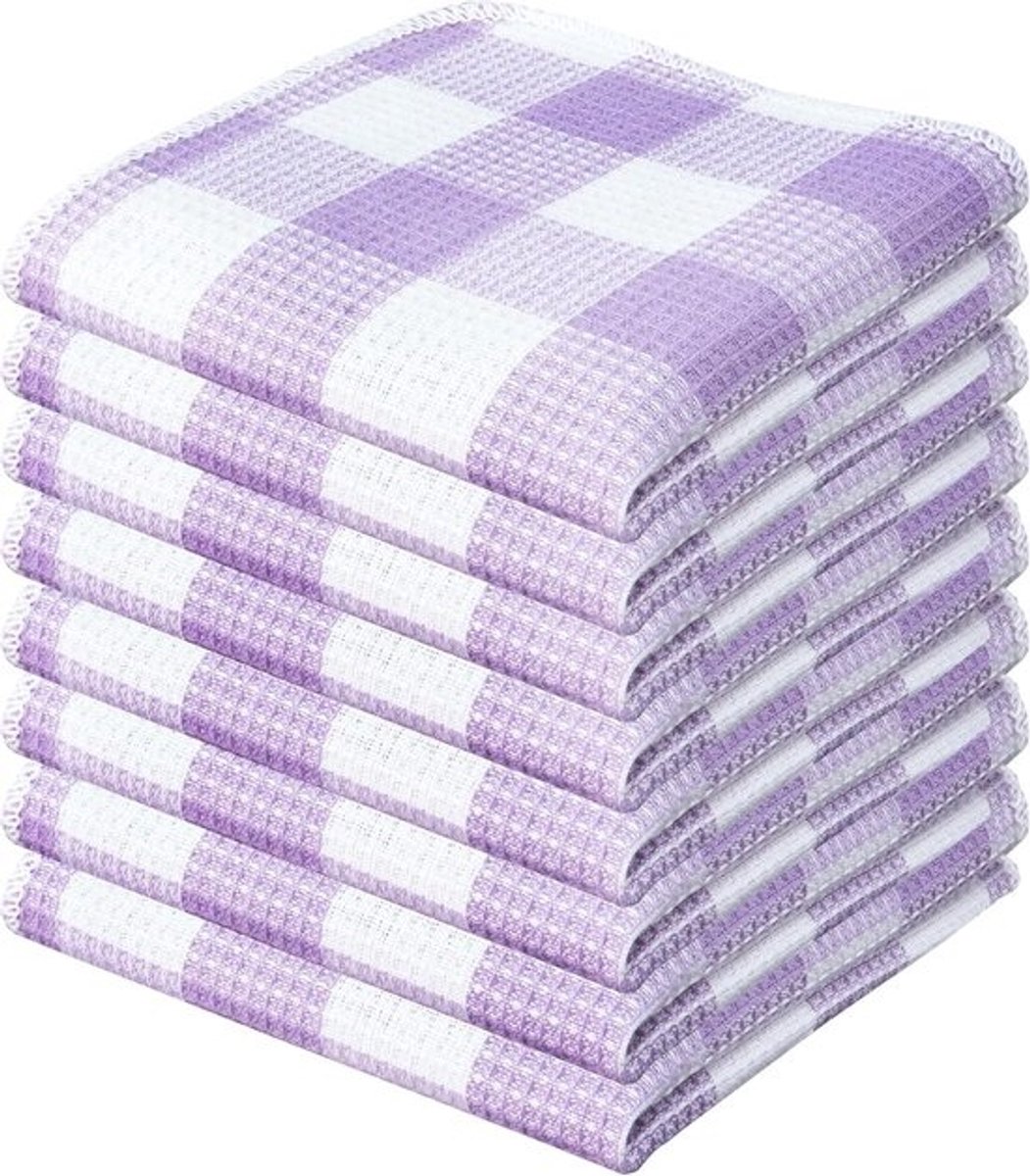 Set van 8 Katoenen Vaatdoeken, Wafel- & Buffelruit Dessin, Absorberend en Sneldrogend