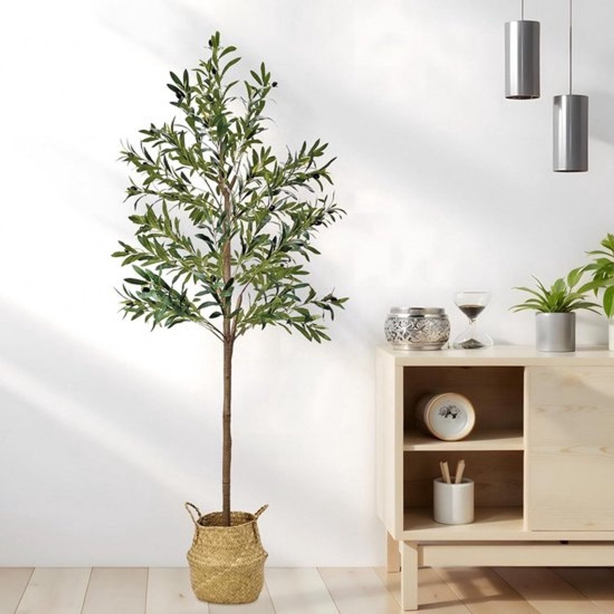 Kunst Olijfboom - Nep Plant - Binnen Decoratie - Inclusief Pot - 180 cm Hoog - Groen