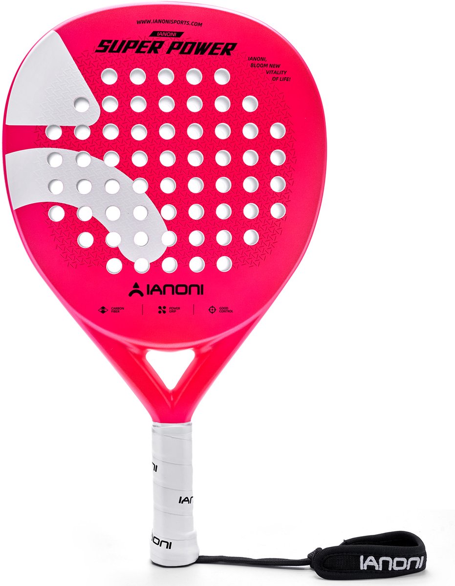 IANONI Super Power Pink - Roze - Padel Racket – Carbon – 360 g – Hybride – EVA Foam – Medium Balans – Inclusief Beschermhoes
