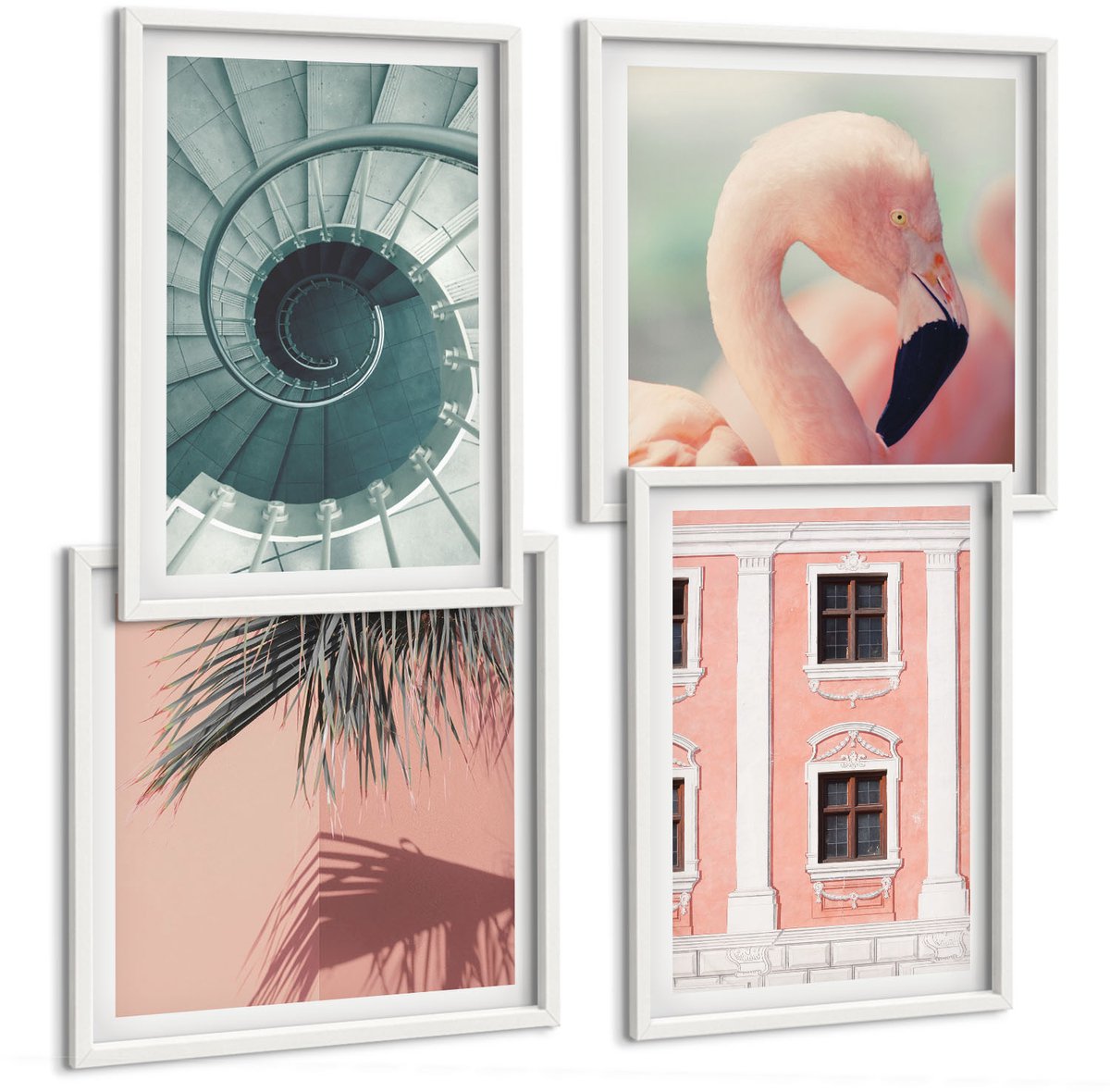 Wallfluent 4-Delige Schilderij Set - Pastelkleurige Architectuur En Spiraalpatronen - 40 x 40 En 40 x 60 - Moderne Wanddecoratie - Slaapkamer - Stijlvolle Muurdecoratie