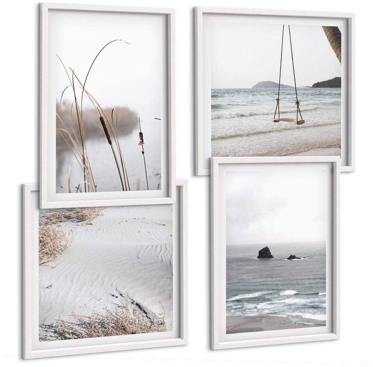 Wallfluent 4-Delige Schilderij Set - Waterplanten, Delicate Zomergezichten - 40 x 40 En 40 x 60 - Stijlvolle Muurdecoratie - Kantoor