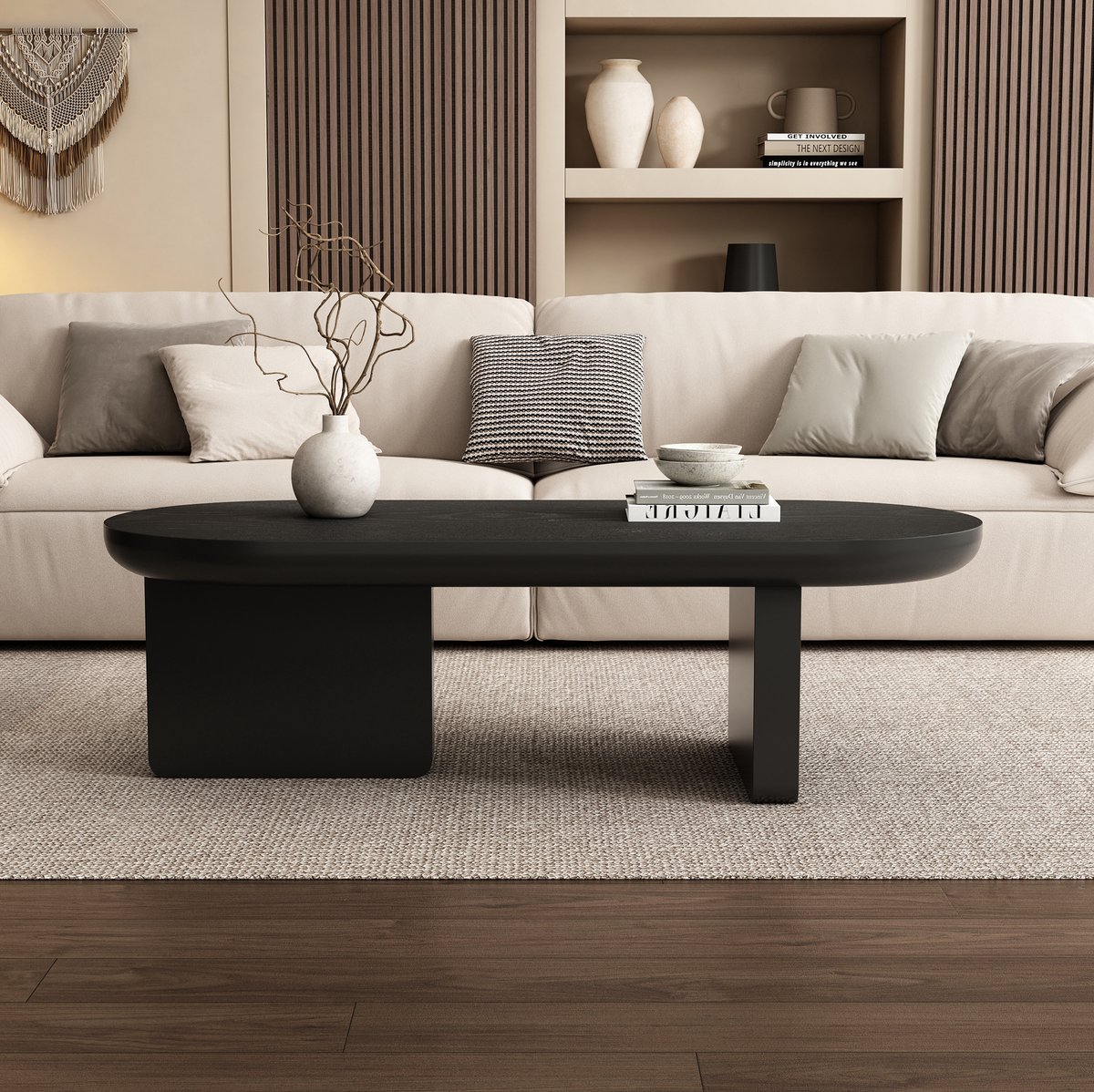 MODFU - Salontafel - Ovaal - Modern - Zwart - MDF - 119,7 X 49,8 X 35,5 Cm
