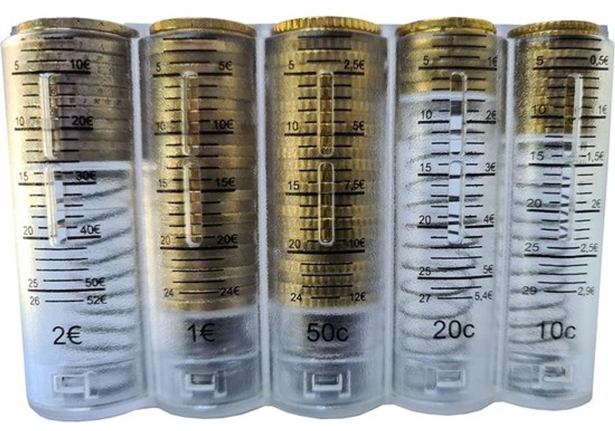 Muntcassette met 5 Vakken voor Euro Munten: Transparante Sorteerder voor Kassalades en Horeca