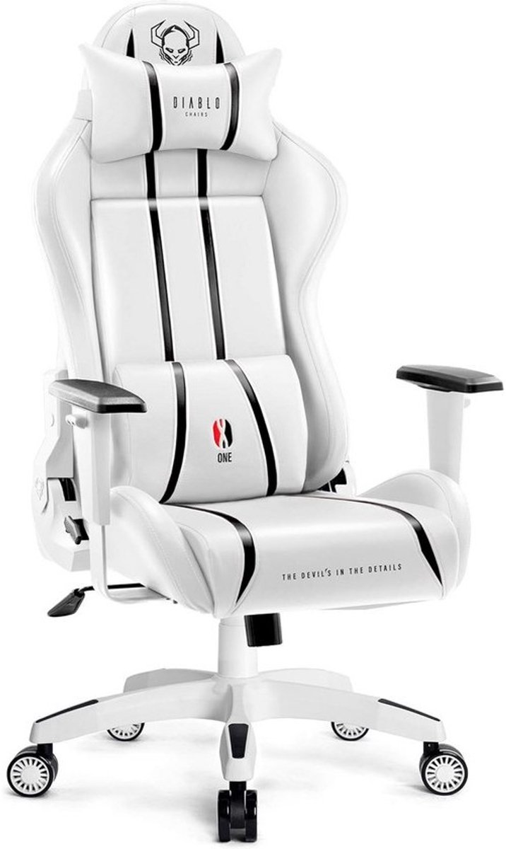 Ergonomische Gaming Stoel Wit-Zwart met Lendesteun en Nekrol, Verstelbaar, Imitatieleer