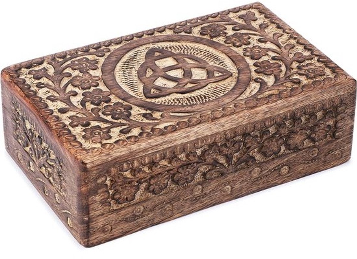 Houten Schatkistje met Handgesneden Keltische Knoop - Decoratief Bewaarkistje voor Sieraden