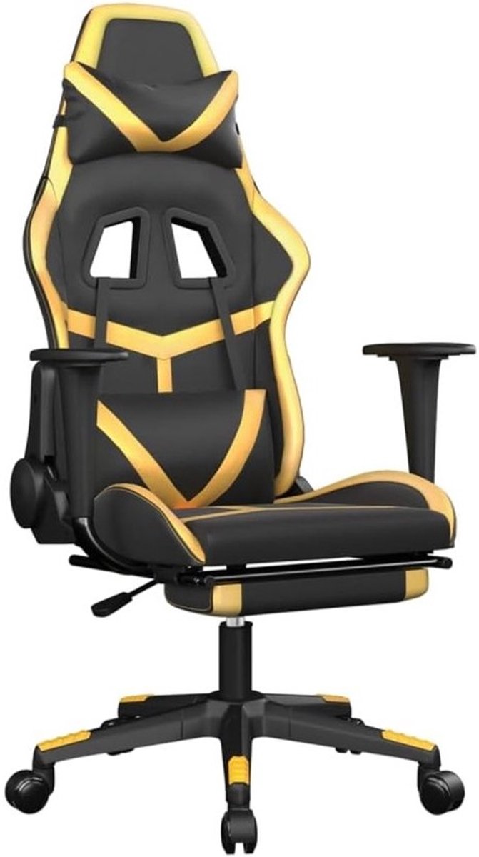 Comfortabele Zwarte en Gouden Gaming Stoel met Voetensteun en Verstelbare Rugleuning