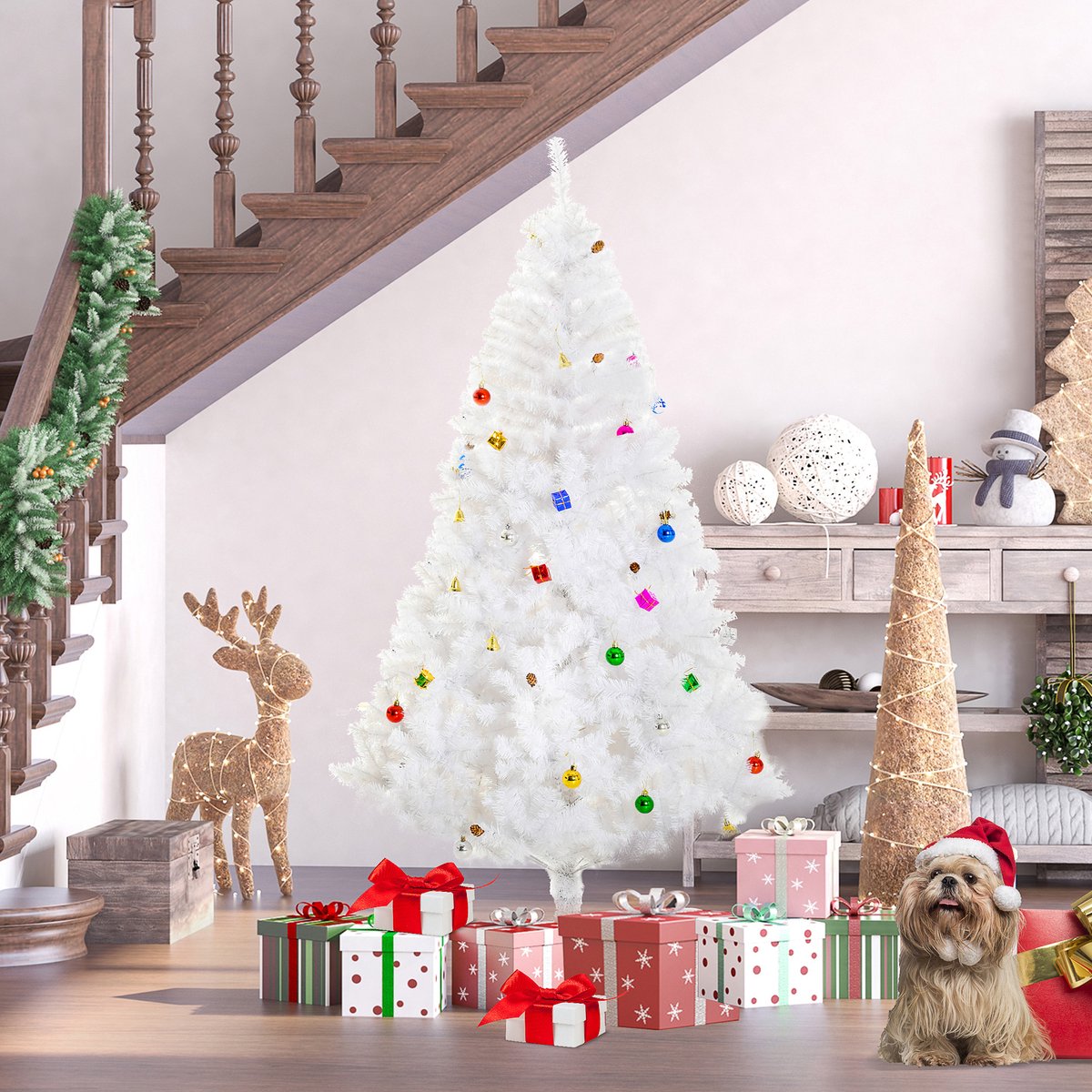 Delightness Kerstboom - Kunst Boom - Decoratie - Kerst - Feestdagen - 930 Takken - Met Versiering - 105X105X180 Cm - Wit – foto 6