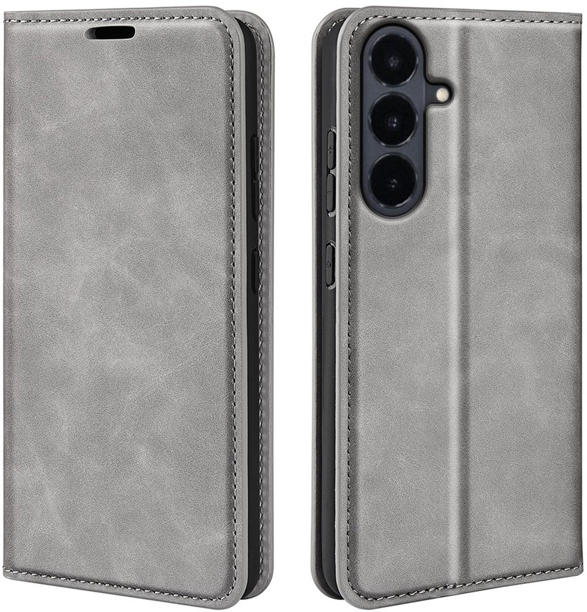 MobyDefend Hoesje - Geschikt voor Samsung Galaxy S26 FE - Luxe Wallet Bookcase (Magnetische Sluiting) - Grijs