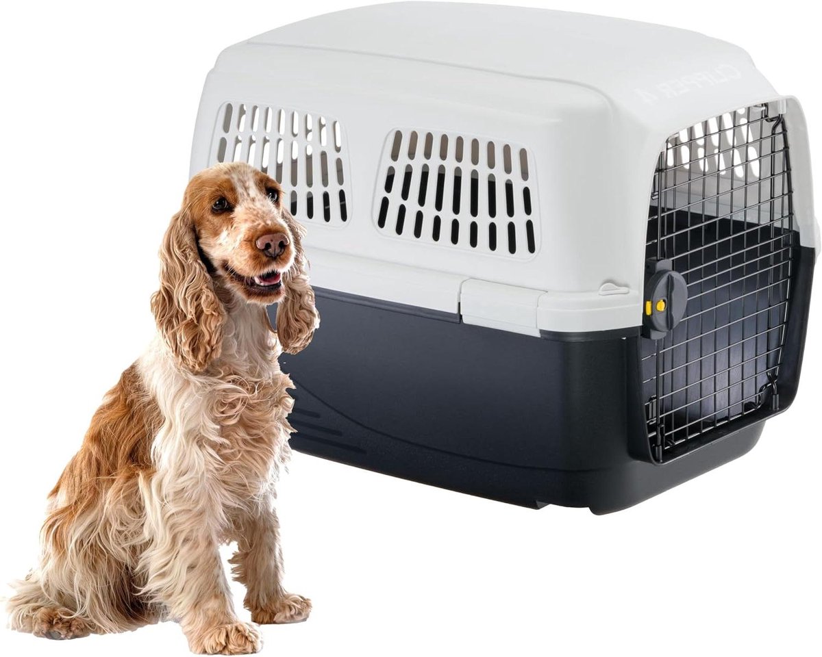 Reisbench Honden - Transportbox Dier - Veilig Reizen - IATA Goedgekeurd - 71 x 50 x 51 cm - Grijs