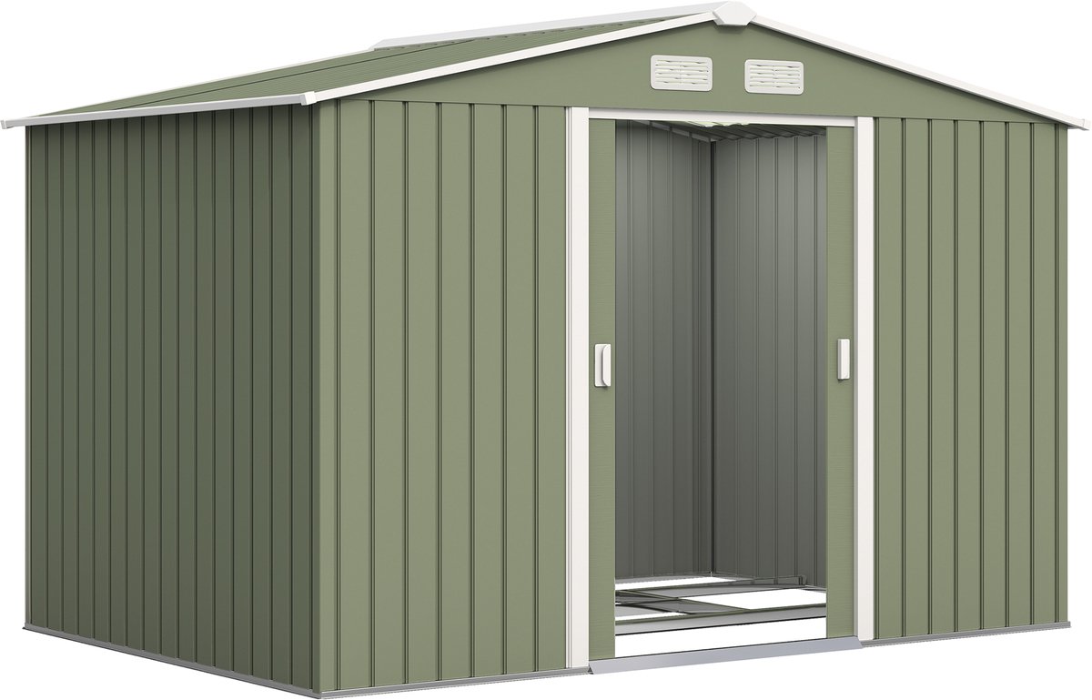 Tuinschuur 4,9 m² 277x195x192 cm met 2 schuifdeuren, verstevigde bodem (vloer NIET inbegrepen), lichtgroen