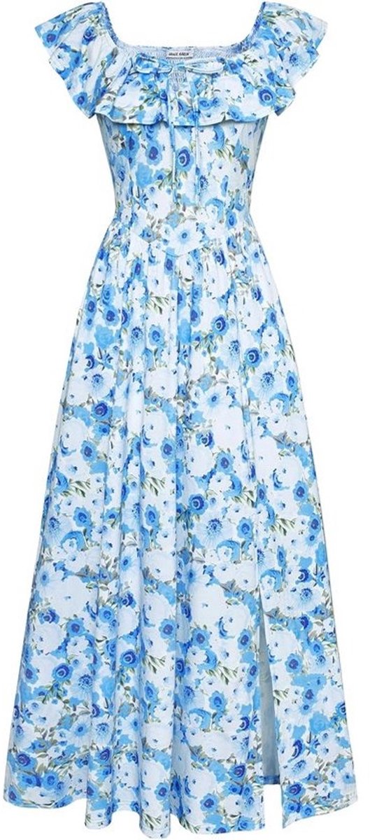 Dames Bloemen Zomer V-hals Jurk met Zakken - A-lijn Casual Maxi Tiered Jurk