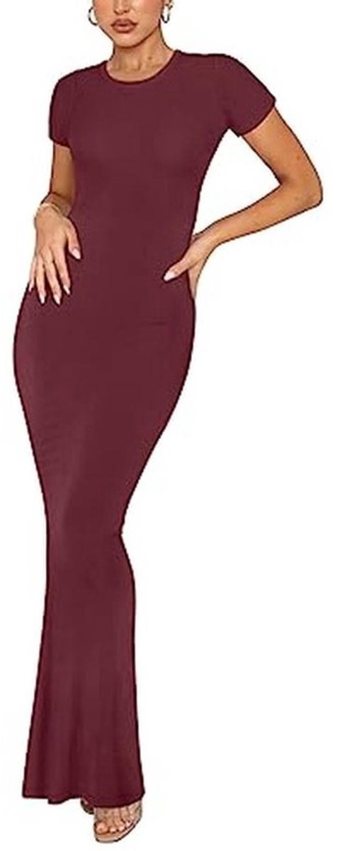 Dames Lange Zomerjurk - Elegante Korte Mouwen Bodycon Maxi-Jurk voor Diverse Gelegenheden