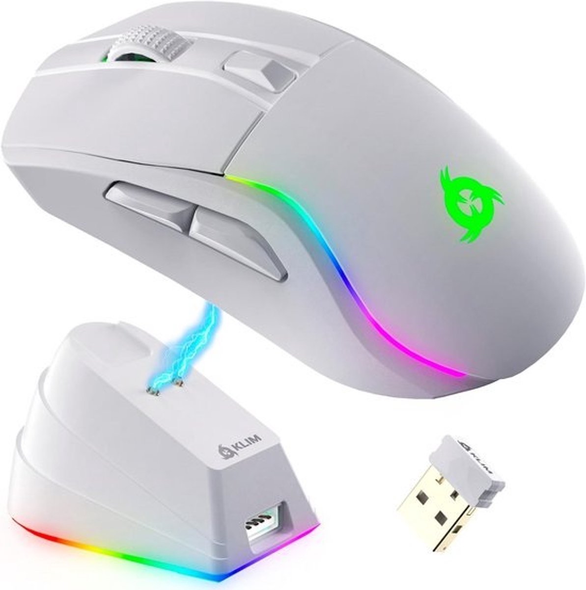 Rechargeable Wireless Gaming Mouse with Charging Pad - High Precision Sensor and Long Lasting Battery - Up to 6000 DPI - PC Gaming Mouse - Wired and Wireless