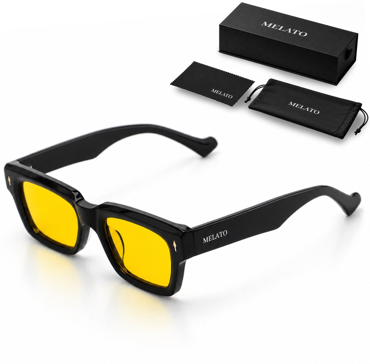 Melato Vespera Blauw Licht Bril - Dagbril - 99% Blauwlichtfilter - Computerbril - Gele Lens - UV400 - Premium - Acetaat Frame - ANSI & ISO Gecertificeerd - Wetenschappelijk Getest - Blauwlichtbril - Inclusief Luxe Doos, Pouch & Doekje