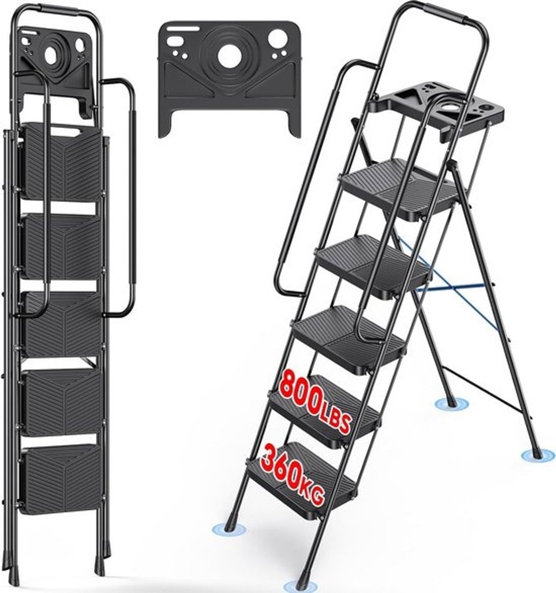 Opvouwbare 5-traps Trapladder met Leuningen - Ideaal voor Thuis en Kantoor