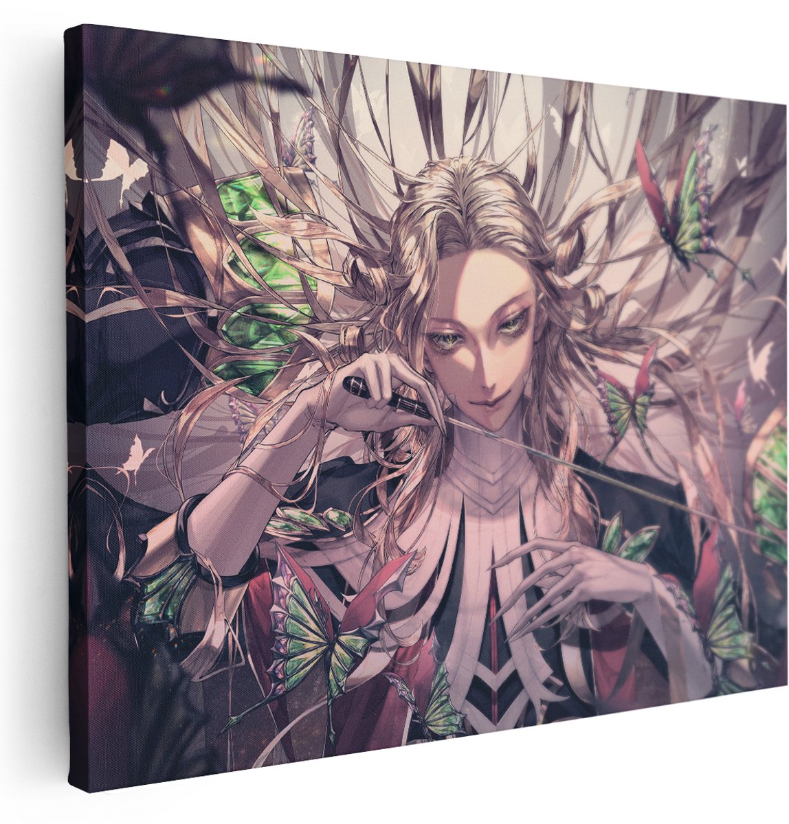 Artaza Canvas Schilderij Anime Man - 160x120 cm - Groot - Wanddecoratie Vlinders - Muurdecoratie Portret - Schilderijen Op Canvas Fantasy