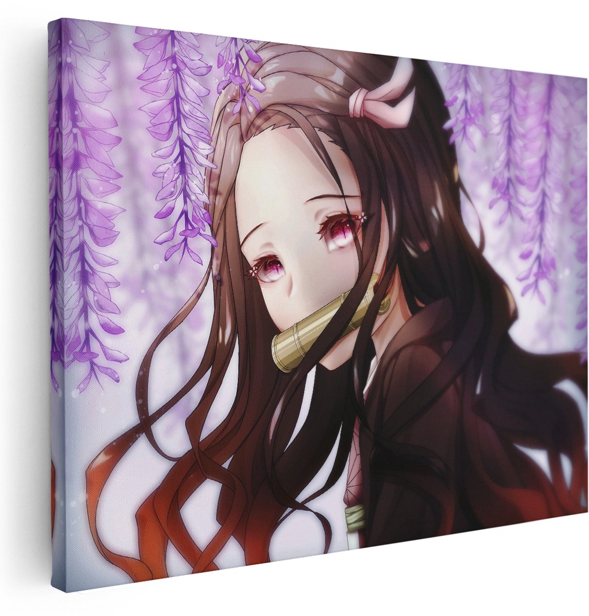 Artaza Canvas Schilderij Anime Meisje - 160x120 cm - Groot - Wanddecoratie Nezuko - Muurdecoratie Japan - Schilderijen Op Canvas Bloesem - Paars