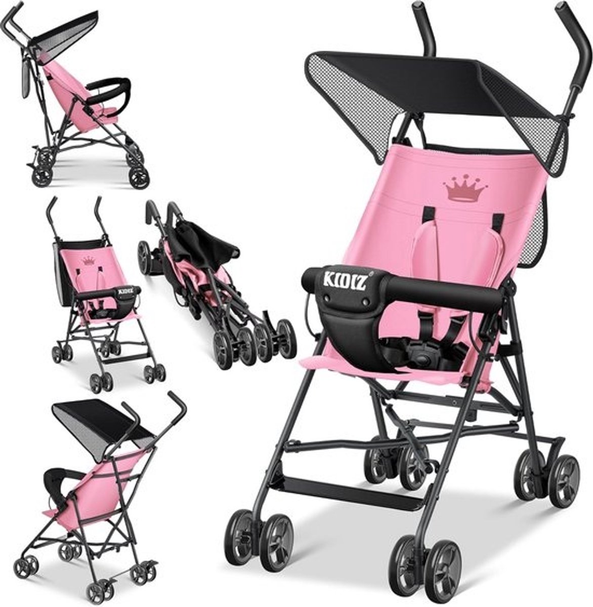 Compacte Inklapbare Kinderwagen met 360° Wielen en 5-Punts Gordel