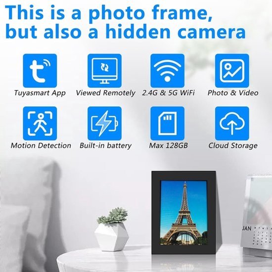 Verborgen Camera - Mini Spycam - Beveiliging Binnenshuis - Bewegingsdetectie Melding - 1080p HD - Zwart — afbeelding 2
