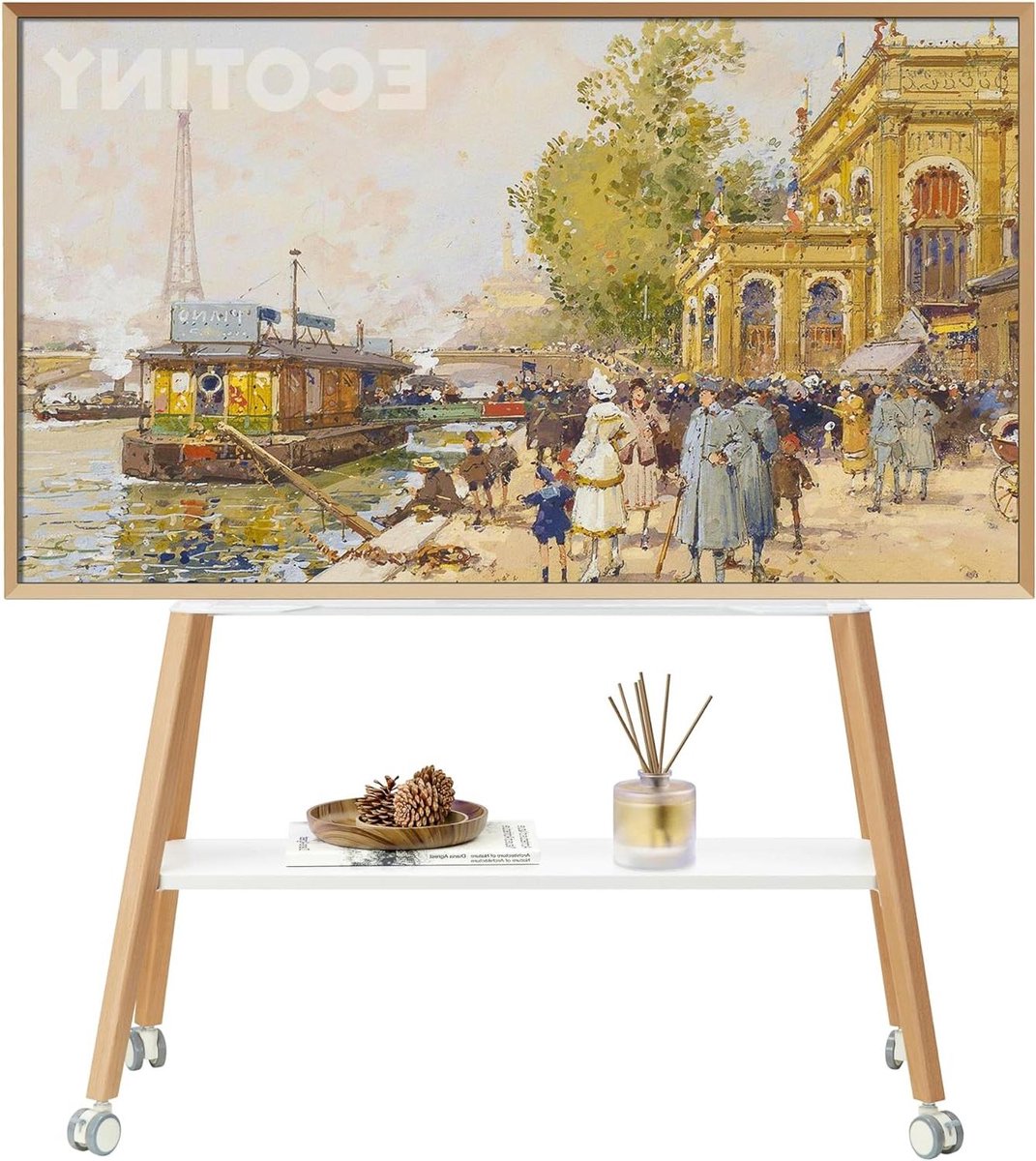 TV Ezel Standaard - Mobiele TV Trolley - Presentatie Tonen - Met Houten Plank - 49-75 Inch - Wit