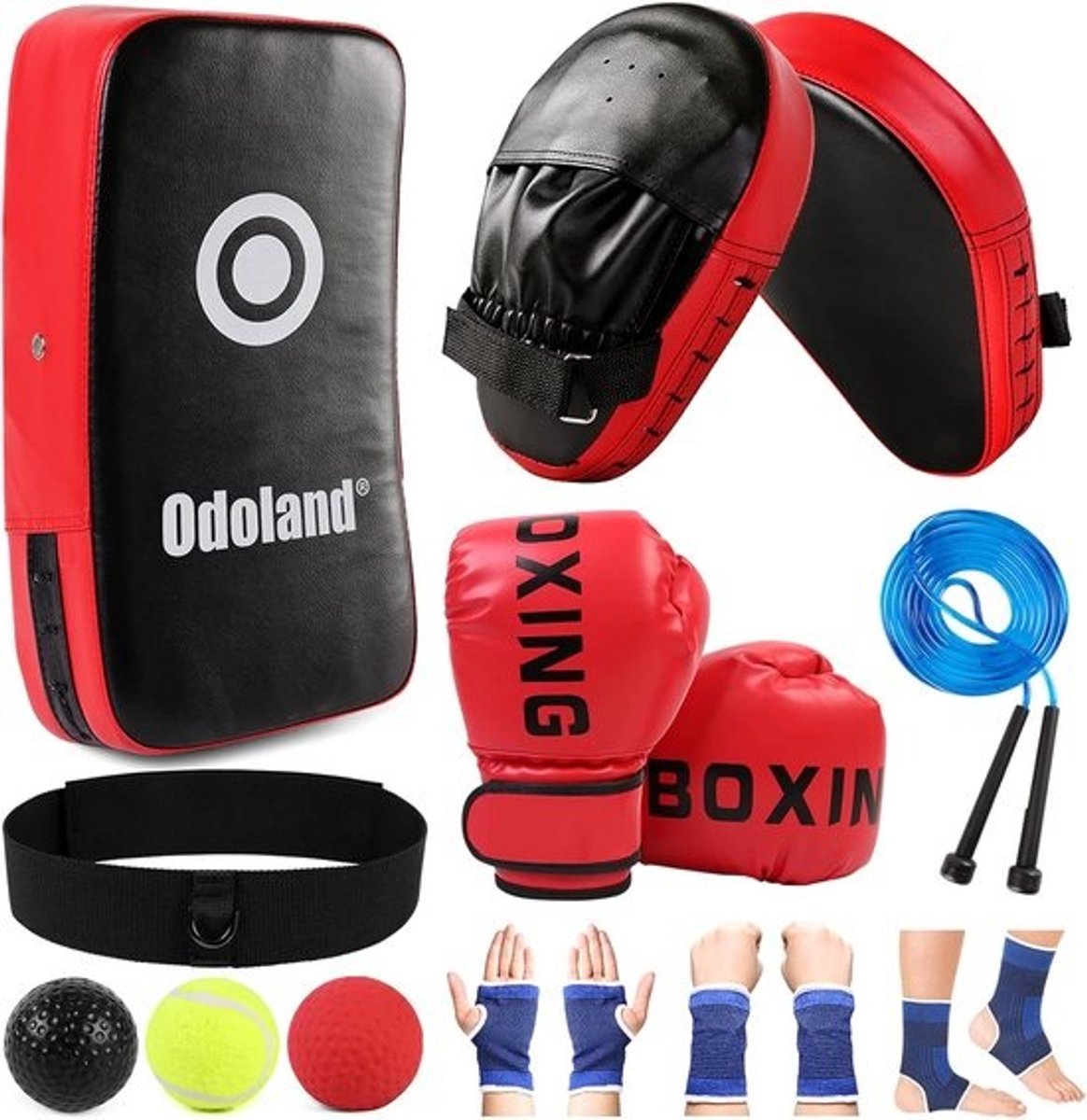 6-in-1 Bokshandschoenenset voor Boksen, Kickboksen en MMA – Compleet met Kick Pad, Reflexballen en Training Accessoires