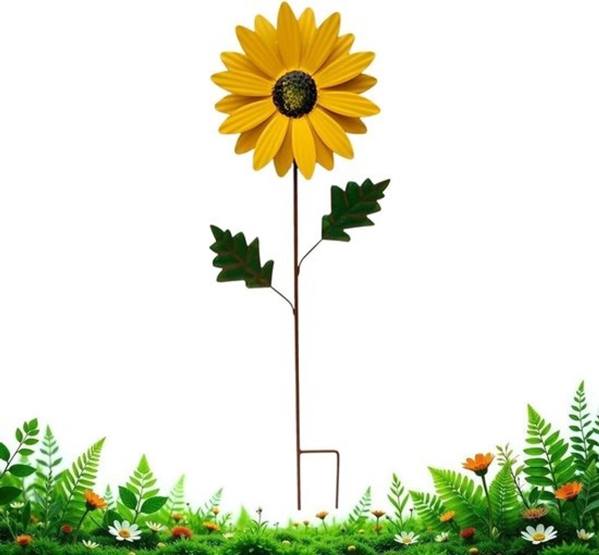 Decoratieve Tuinsteker - Metalen Bloem Steker - Tuin Verfraaien - Stabiele Bodemgreep - 69 cm hoog - Geel