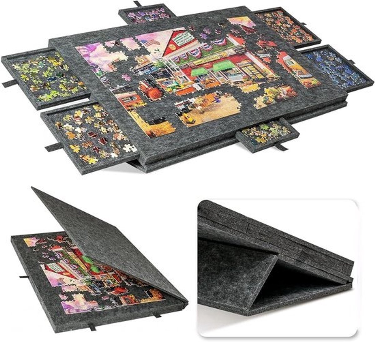 Puzzeltafel Met Laden - Puzzelbord Opvouwbaar - Puzzels Sorteren - Kantelbaar Ontwerp Inclusief - 90x63cm Voor 1500 Stukjes - Donkergrijs