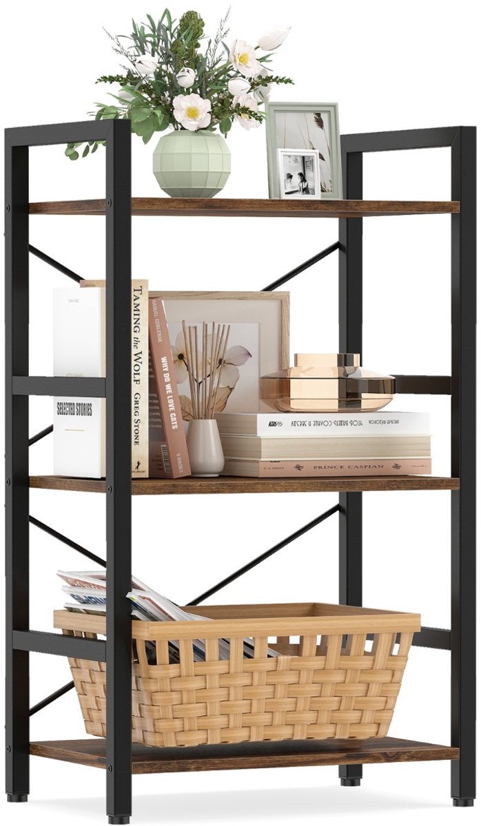 SureDeal® - Boekenkast - Laags Rek Staand - Metalen - Anti Kantelsets Industrieel - 42x28x71 cm - Koffiebruin