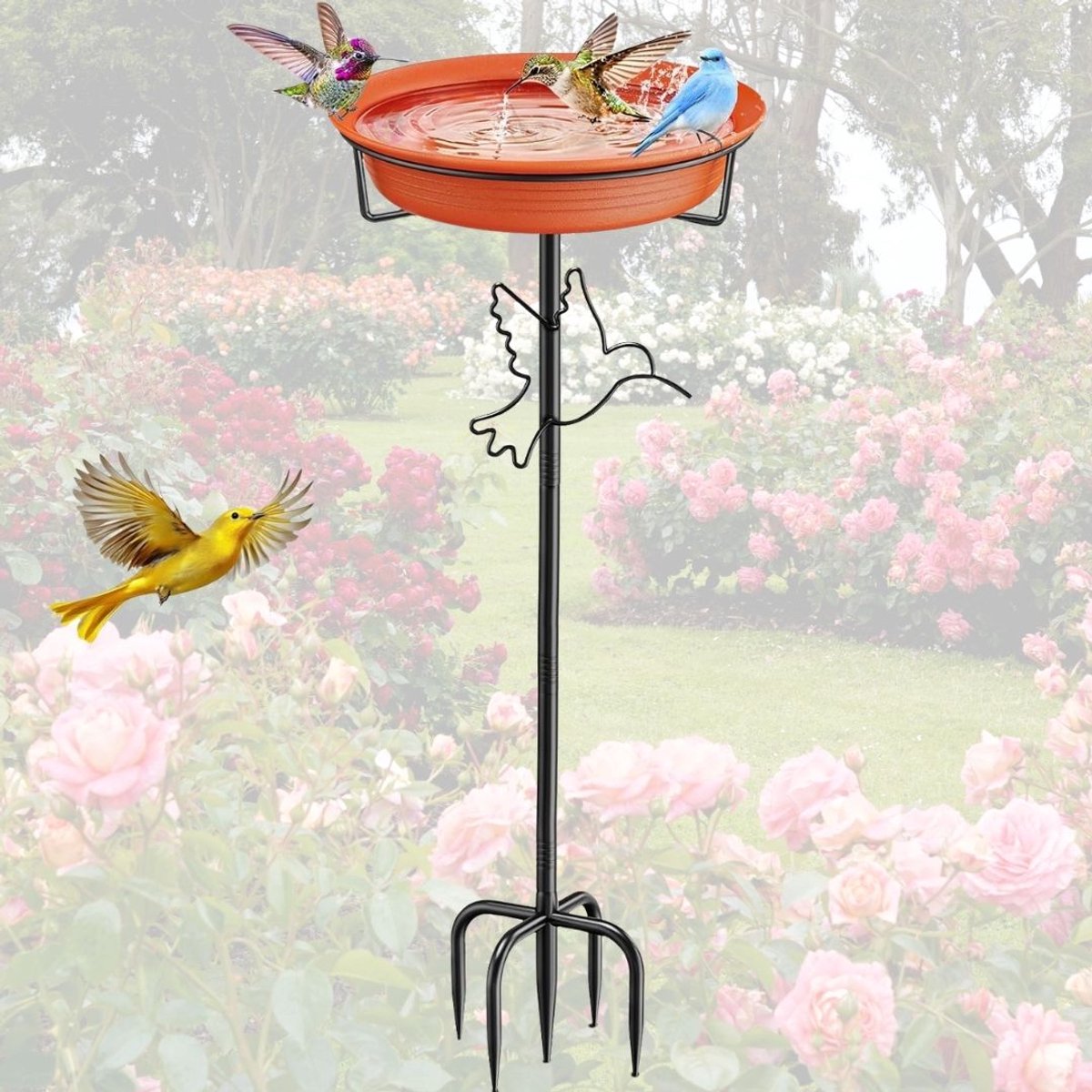 DailySupplies® Vogelbad op Voet - Vogelhuisje op Paal - Oranje