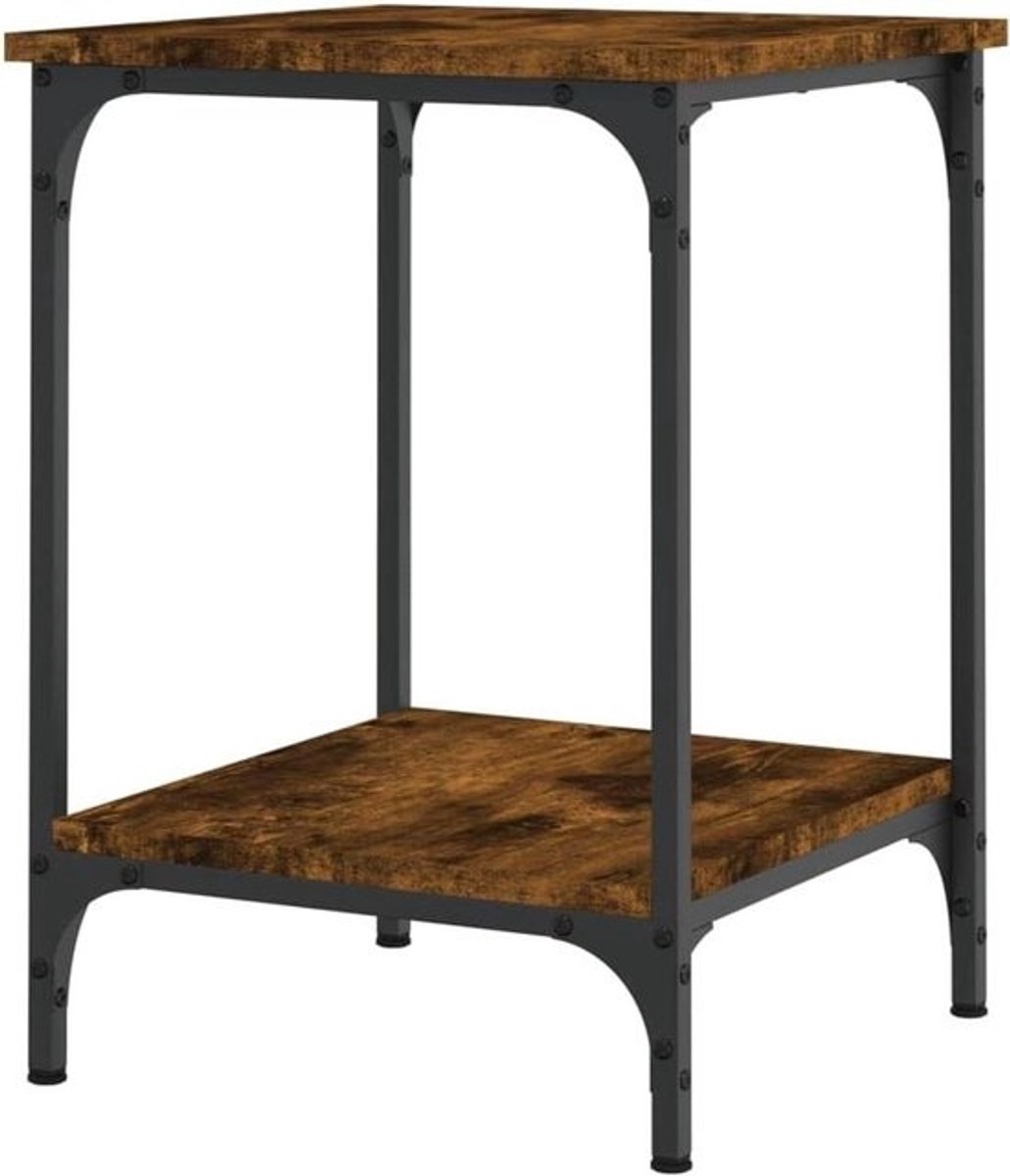 Salontafel - Bijzettafel Woonkamer - Opbergen Decoreren - Bewerkt Hout - 40x40x55 cm - Gerookt Eiken