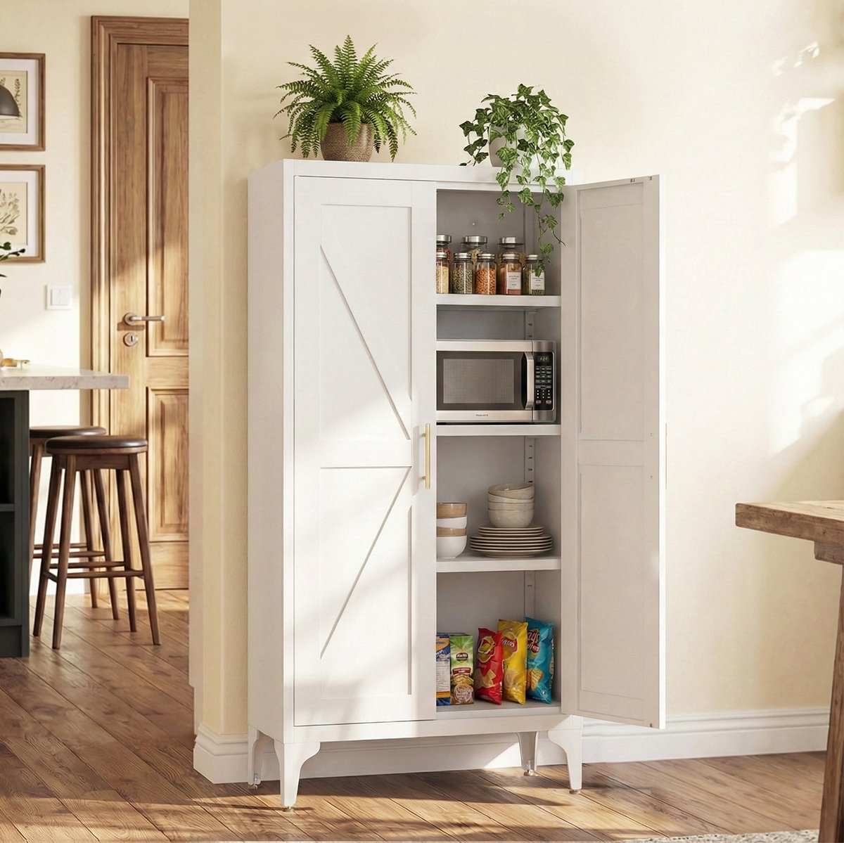 DESMIU Keukenkast Vrijstaand Metalen Opbergkast Met 2 Deuren En 3 Verstelbare Planken Voor Keuken Woonkamer En Kantoor Wit 59 9 X 30 X 120 Cm