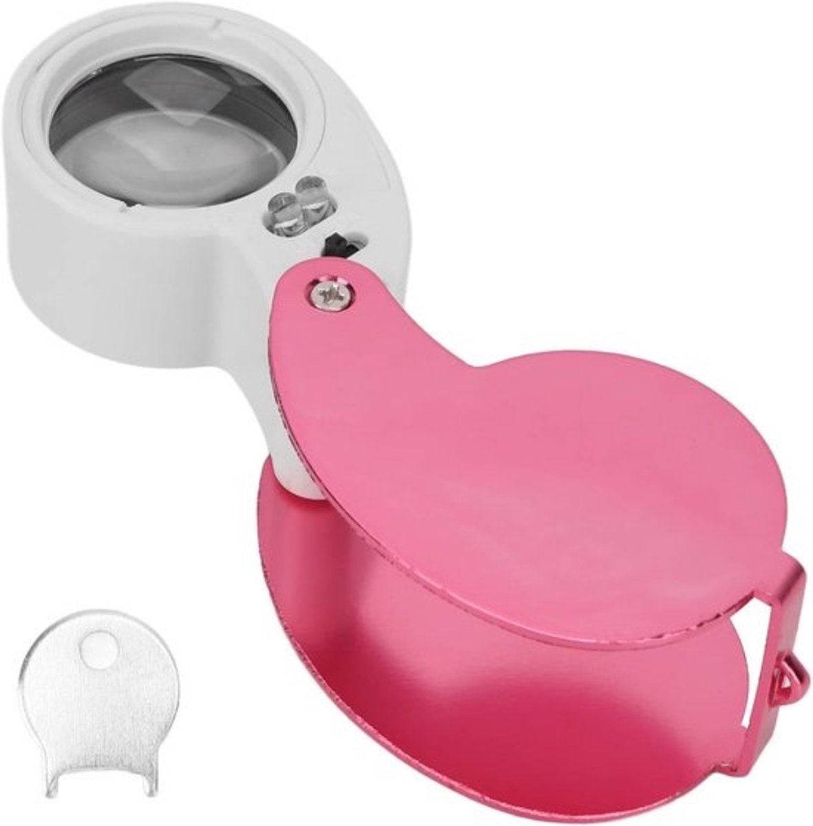 Zak Vergrootglas - Loep met Licht - Lezen en Inspectie - 40x Vergroting Acryl Lens - Compact Draagbaar - Roze