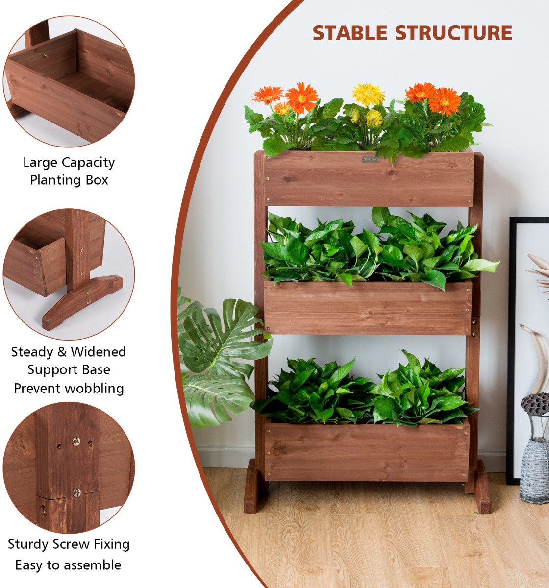 SureDeal® - Tuinier - Tier Houten Bloemenrek - 71x38x105 cm - Bruin
