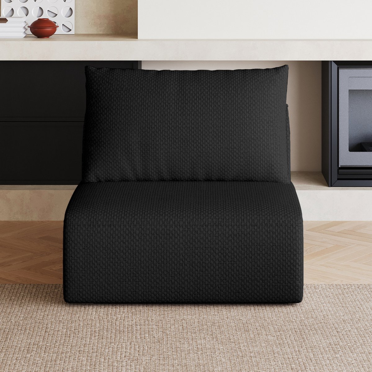 MODFU - Bank - Zitbank - Design - Zwart - Stof - 70 X 90 X 85 Cm