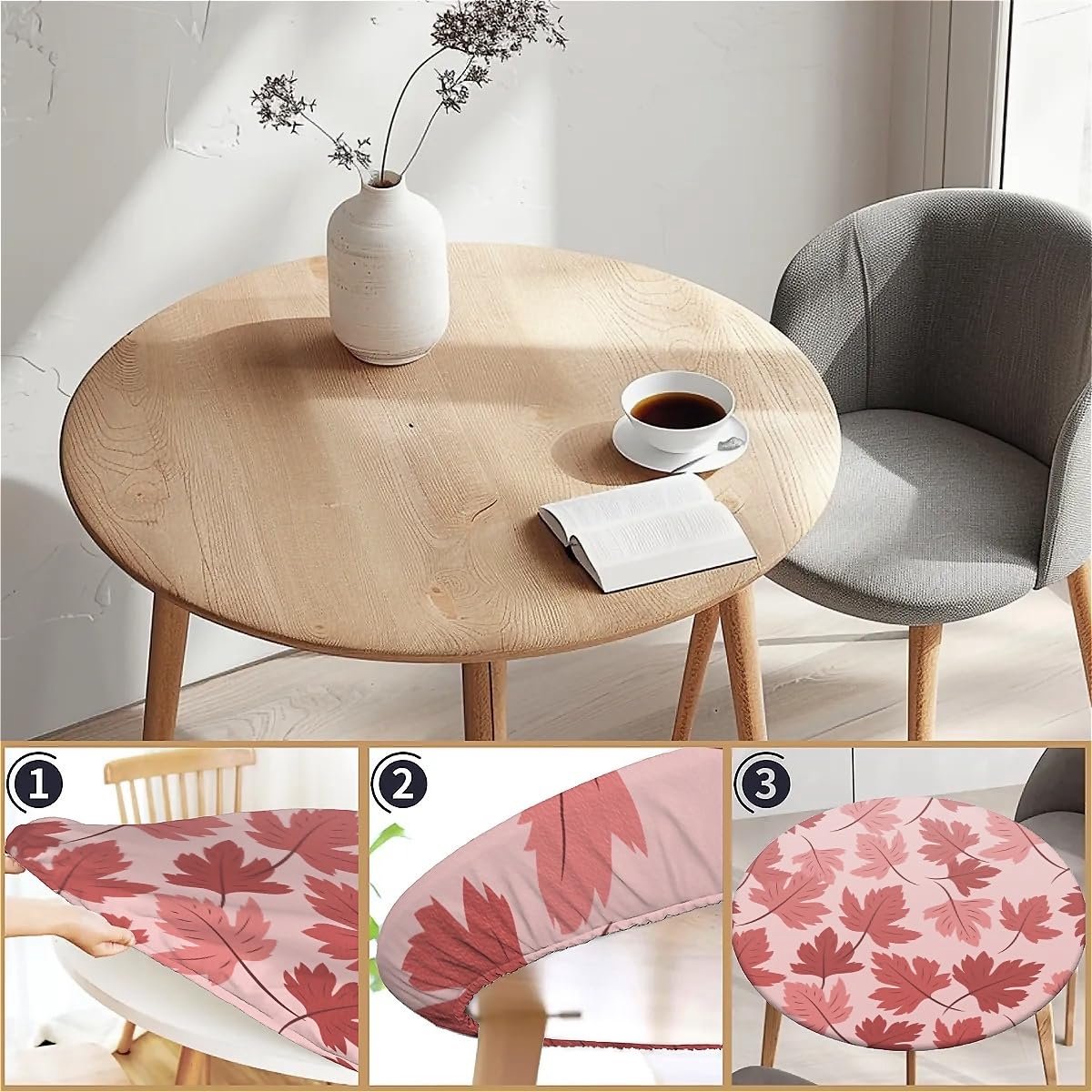 Outdoor ronde tafelkleed met elastische rand Ø 150 cm (60") - Elastische tuin tafelkleed met rode esdoorn bladeren - ShopVlot