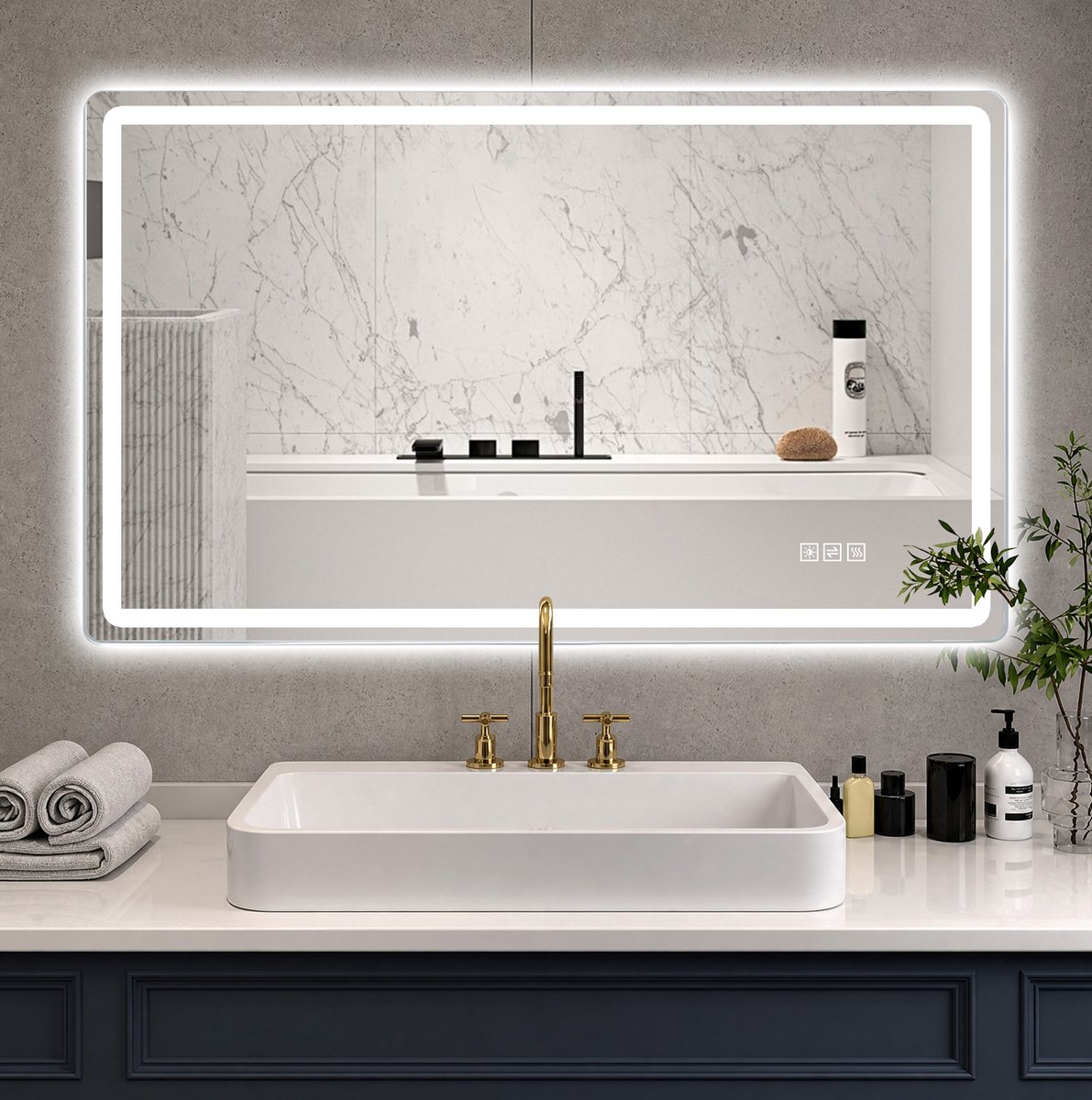 MODFU - Wandspiegel - Modern - Rechthoek - LED - Anti-Beslag - Zilver - 120 Cm