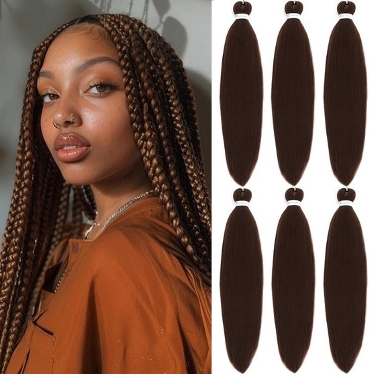 6 Stuks Voorgestrekt Vlechthaar 66 cm voor Crochet Braids en Twists