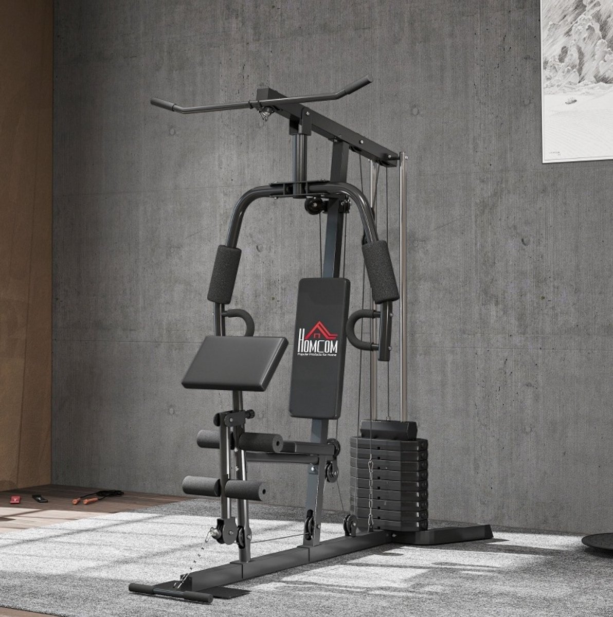 MODFU - Krachtstation - 45 Kg Gewichtsblok - Verstelbaar - Staal - Zwart - 180 X 108 X 200 Cm