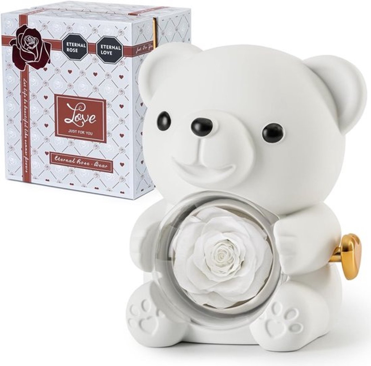 Romantische teddybeer met geconserveerde roos en hartvormige halsketting - Perfect cadeau voor Valentijnsdag, Moederdag en bruiloften