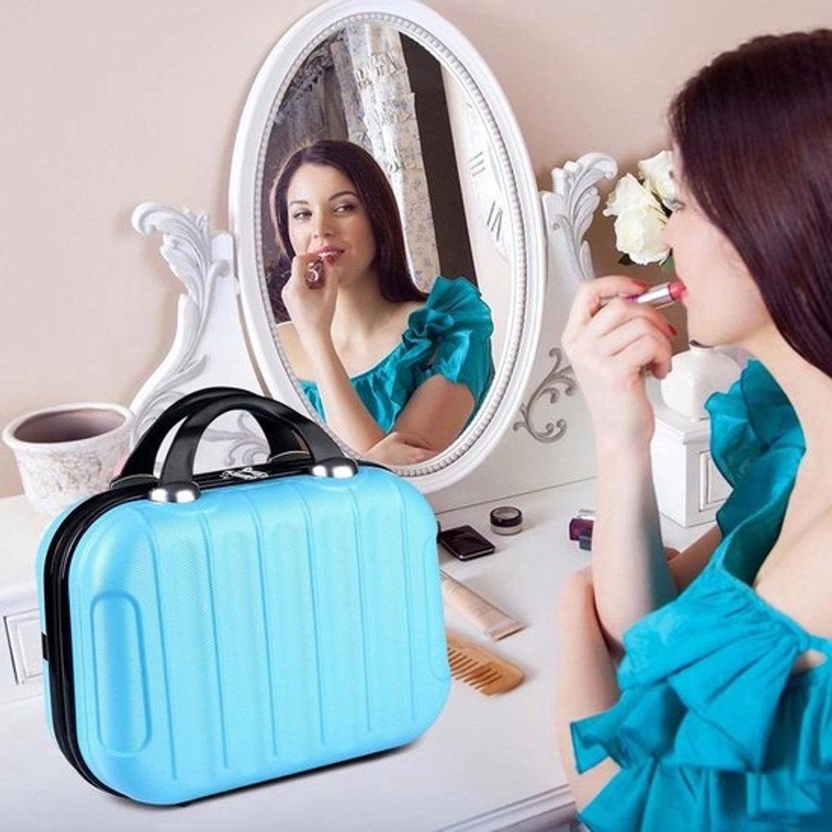 Draagbare Hard Shell Make-up Koffer met Handvat - Waterdicht en Lichtgewicht Reis Cosmetica Tas