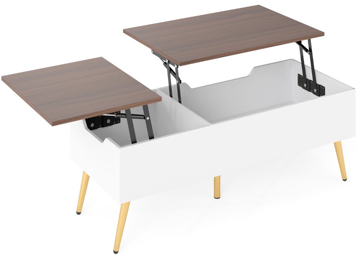 SureDeal® - Salontafel - Opklapbare Moderne - Verborgen Opbergvakken Opklapbare - Metalen Poten - 111x48x40 cm - Walnoot