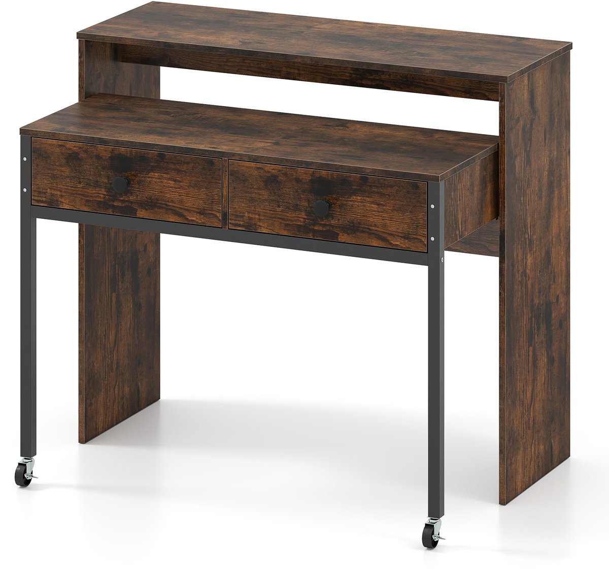 SureDeal® - Bureau - Uittrekbare Unieke Uitschuifbare - Lades - Wielen Bruin - 100x63x88 cm - Koffiebruin