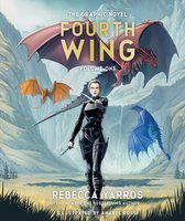 Graphic novel 'Fourth Wing Volume One' met een vrouw in zwart leren pak en drie draken in een berglandschap.