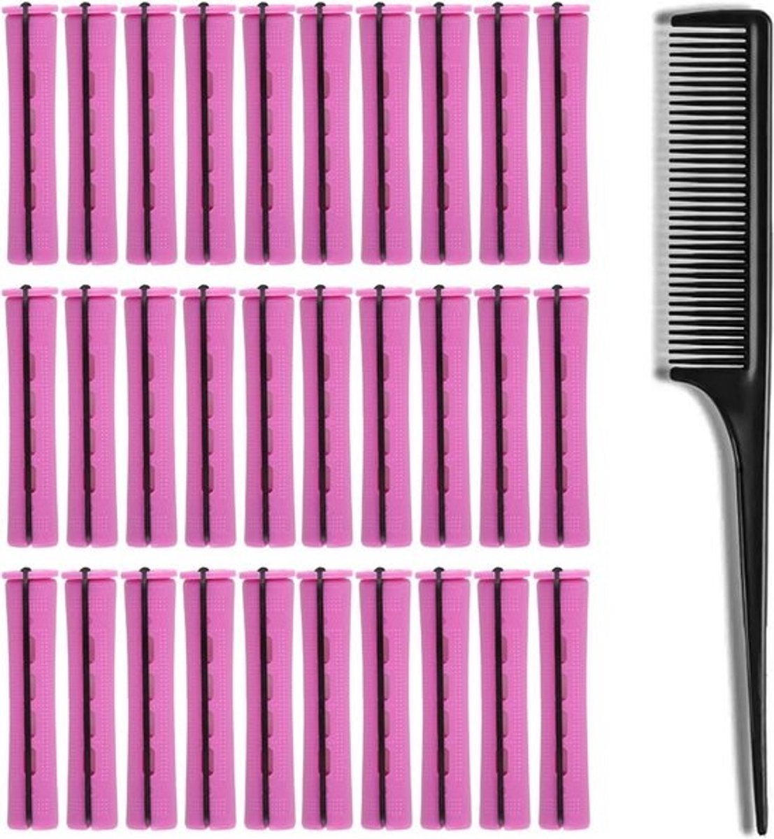 30 stuks permanente krulspelden 19 cm haarset met elastiek voor haarstyling - Herbruikbare Haarrollers voor Vrouwen met Kam - Voor Kort & Lang Haar, Middelgroot