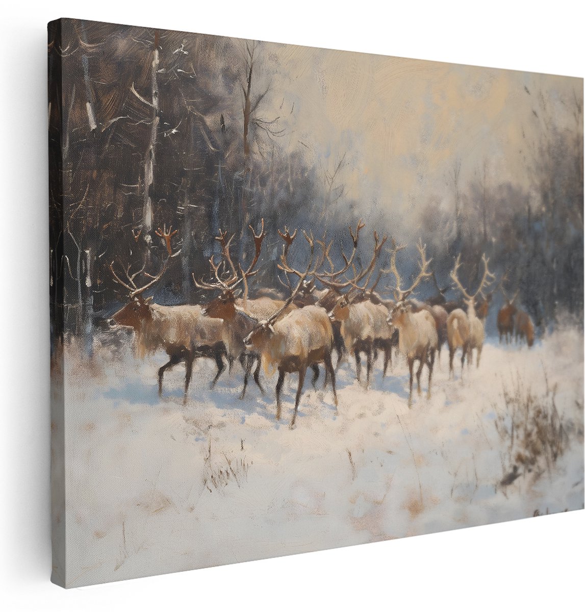 Artaza Canvas Schilderij Edelherten - 160x120 cm - Groot - Wanddecoratie Bos - Muurdecoratie Natuur - Kamer Accessoires Dieren - Winter