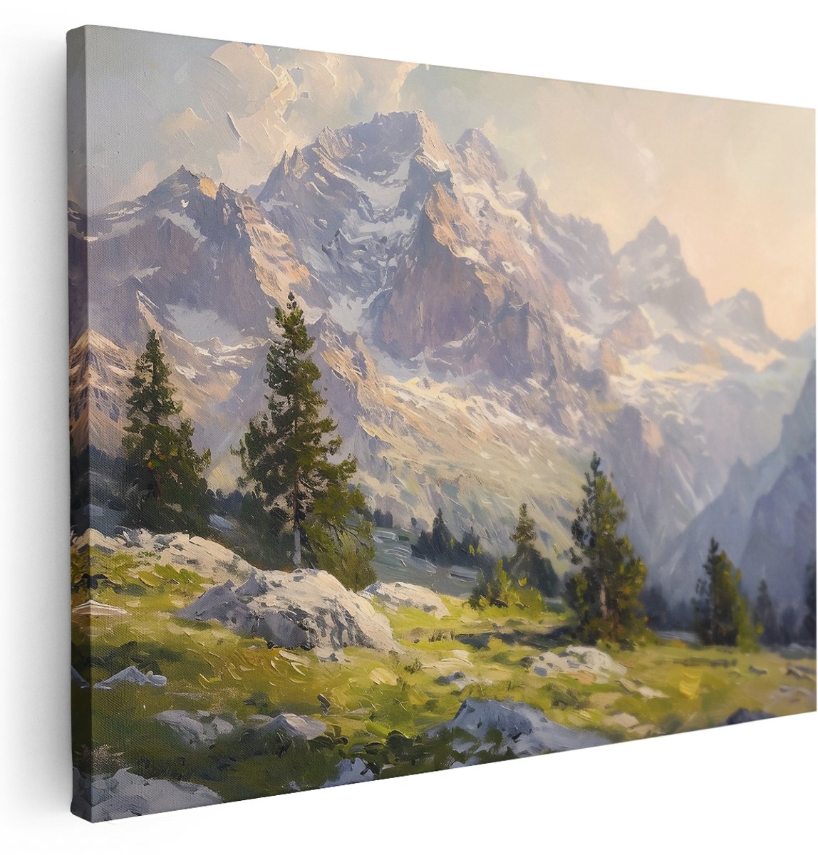 Artaza Canvas Schilderij Bergen - 160x120 cm - Groot - Wanddecoratie Natuur - Muurdecoratie Landschap - Decoratie Dennenbomen - Schilderijen Op Canvas